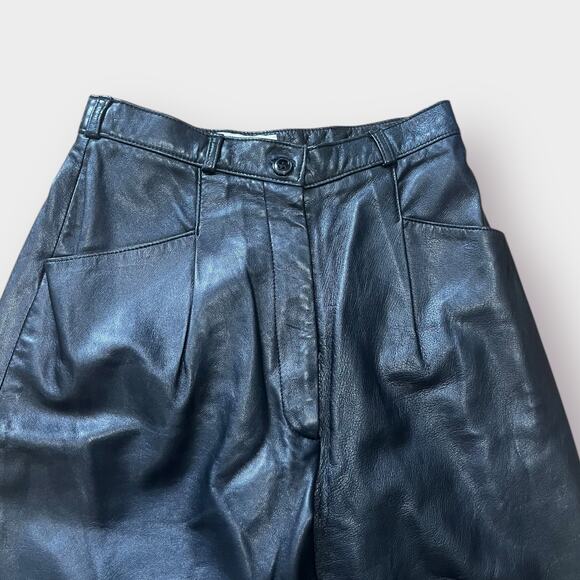 80s Vakko Black Leather Pants‎ - Picture 2 of 4